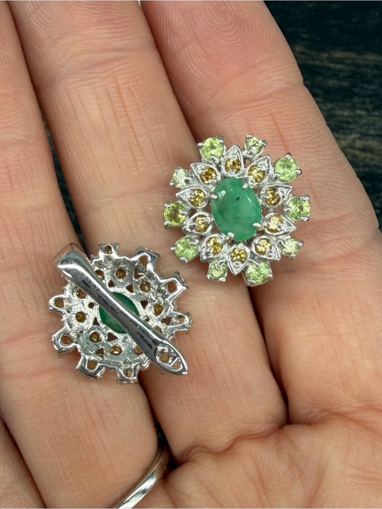 Stunning Natural 1.25CT Emerald with Peridot & Sapphire earrings 925 Sterling